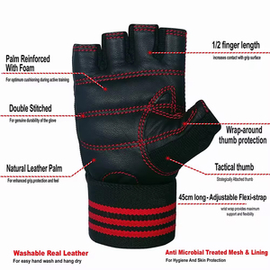 Guantes de gimnasio de levantamiento de pesas de cuero genuino con correa de muñeca Guantes de ejercicio de entrenamiento físico Tamaño personalizado - Product Image 4