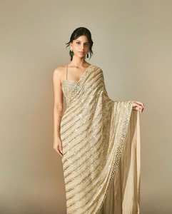Sari indien exclusif de designer de Bollywood, broderie de sequins, sari ethnique avec blouse pour femmes et filles - Product Image 4