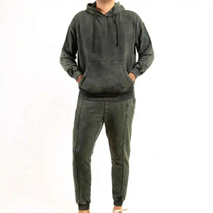 Heavy <b>Weight</b> Acid Washed Tracksuit <b>Blank</b> Mens Pullover Vintage Winter Tracksuit Customize Logo - Product Image 1