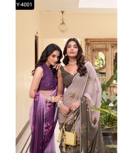 Ropa de fiesta y Festival de mujeres indias y paquistaníes Saree Material marbal sin peso Ropa étnica con borde de encaje estampado floral elegante - Product Image 1