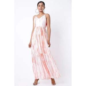 2025 nouveau bohème vente chaude cravate teinture longue Maxi col en v 100% rayonne tissu sans manches coupe ample été dames Maxi robe - Product Image 1