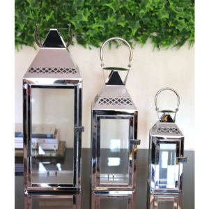 Portavelas de metal de acero inoxidable con acabado cromado pulido, linternas en forma de pilar para el hogar/exterior para tarros, nuevos diseños - Product Image 3