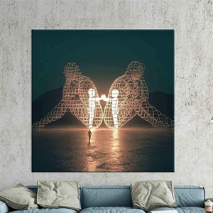 Arte Mural Moderno en Vidrio Templado: Impresión en Lienzo de Pareja de Burning Man, Lienzo Enrollado - Product Image 1