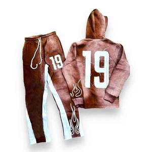 Trajes de sudor lavados con ácido de piedra personalizados al por mayor, conjunto de chándal con capucha y cremallera, conjunto de pantalones de chándal desgastados lavados con ácido y conjunto de Sudadera con capucha - Product Image 6