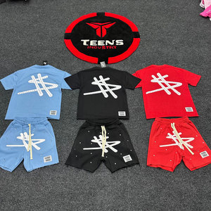 Ensemble de t-shirts et shorts unisexes d'été, taille élastique, 100% polyester, séchage rapide, respirant, streetwear décontracté, vêtements pour hommes - Product Image 2