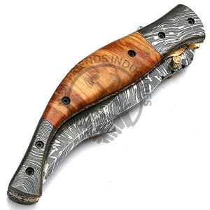 Navaja de bolsillo plegable personalizable de acero de Damasco para hombre, para pesca, Camping y senderismo, con funda de cuero, producto de cuchillo DIY de grado - Product Image 6