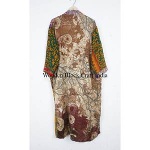 ชุดกิโมโนผ้าไหมลายดอกไม้สุดหรูสำหรับผู้หญิง งานแฮนด์เมดสไตล์อินเดีย พิมพ์ลายปะติดปะต่อ ชุดนอนยาวเต็มตัว มีเชือกผูก เหมาะสำหรับฤดูร้อน - Product Image 5