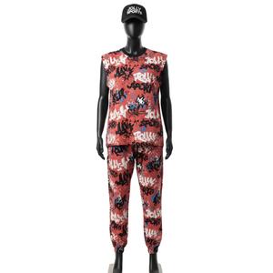 ชุดเซ็ตสองชิ้นแขนกุดสำหรับผู้หญิง ผ้าคอตตอนโพลีเอสเตอร์คุณภาพสูง เนื้อผ้าเจอร์ซีย์เดี่ยว GSM พิมพ์ลายแบบ Sublimation พร้อมโลโก้สั่งทำพิเศษ - Product Image 1