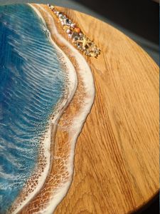 Ocean Theme Handmade <b>Resin</b> and Stone Coaster Set, Artistic <b>Epoxy</b> Coasters with Wave Design for Coastal <b>Table</b> Decor - Product Image 3