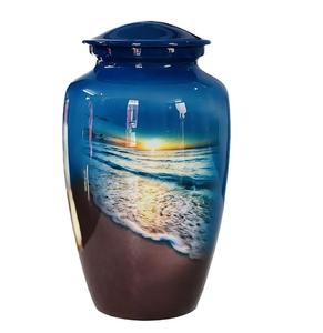 Urnes funéraires faites à la main HHO bleues d'Inde Urnes funéraires pour les cendres Style souvenir Produit fini coloré - Product Image 2