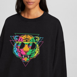 Nueva llegada de las mujeres de algodón en relieve Streetwear Oversize Jumper con capucha Sudadera de cuello redondo Puff Imprimir Invierno Suéter de cuello redondo - Product Image 2