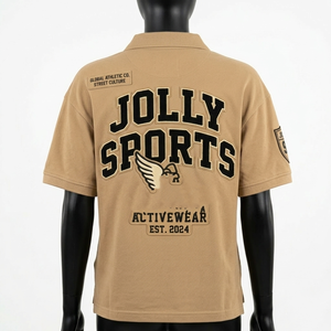 เสื้อโปโลผู้หญิงพรีเมียม ผ้าคอตตอนปิเก้ 220 GSM สีเบจ หนานุ่ม พิมพ์ลายกราฟิก ปักโลโก้ตามสั่ง - Product Image 3