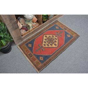 พรมตุรกีโบราณดีไซน์ปะต่อสีแดงสีน้ำเงินแบบดั้งเดิมพรมขนสัตว์19 "x 31" สำหรับโถงทางเดินในห้องนั่งเล่นสำหรับวัยรุ่น - Product Image 2