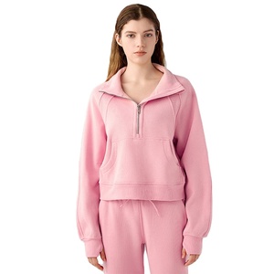 Sudadera corta con cuello alto y cremallera para mujer, tipo pulóver de forro polar con media cremallera - Product Image 5