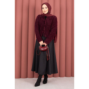 Cardigan en cachemire à imprimé floral Vera, couleur bordeaux, à nouer devant, décontracté, court, pour les saisons printemps, été, automne - Product Image 4