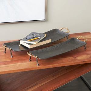 Modern Farmhouse <b>Black</b> Metal Tray with Gold Handles | <b>Decorative</b> Elevated Serving Platter - Product Image 2