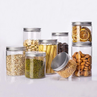 Pot en plastique PET transparent personnalisé avec couvercle à vis en aluminium et large ouverture pour l'emballage des aliments secs, impression UV disponible