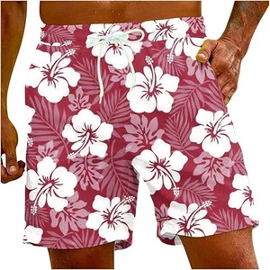 Red Hibiscus Floral 3D Graphic Shorts Shorts de bain pour hommes Summer Casual Quick Dry Swimwear Pants - Product Image 1