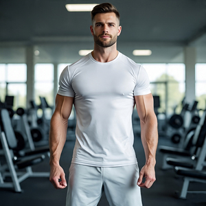 Musculation entraînement à manches courtes t-shirt hommes de haute qualité col rond Fitness t-shirt hommes 100% Polyester Muscle Fit t-shirt - Product Image 2