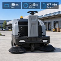 Barredora de Pisos Eléctrica GL6, 1550 mm, 48 V, 103 Ah, 12400 ㎡ Tolva de 180L + Tanque de Agua de 100L con Certificación CE para Parque Industrial