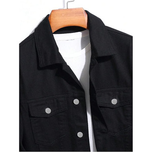 Veste en jean unie à capuche pour homme avec cordon de serrage, coupe ample - Product Image 3