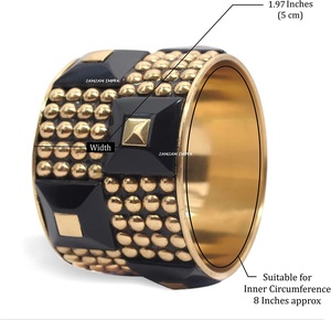 Embellished Lightweight Carved Black Resin Bangle Pyramidal Beads Golden Brass Studs Fashion <b>Bracelet</b> Women's Casual Party Wear - Product Image 2