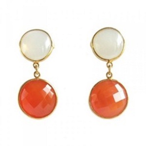 Boucles d'oreilles rondes en argent Sterling 925, cornaline et calcédoine lactée - Product Image 1