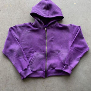 Épaule tombante personnalisée en détresse 100% coton lavé vierge fermeture éclair Vintage Boxy recadrée et coudre sweats à capuche surdimensionnés pour hommes - Product Image 6