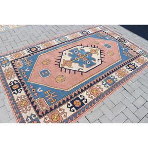 Tapis turc vintage, grand tapis de 5,2 x 8,2 pieds, tapis bleu style sud-ouest - Product Image 2