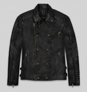 Blouson moto en cuir PU rouge pour homme avec motifs patchwork, fermeture éclair, col rabattable, coupe ajustée, style automne, modèles 2027 - Product Image 2