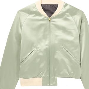 Chaqueta de béisbol universitaria de seda satinada brillante Logotipo personalizado Bomber Ropa de calle para hombres Mujeres Jóvenes - Product Image 1