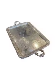 Bandejas de servicio de lujo Bandeja de comida y desayuno clásica de diseñador con asas de metal Hotel Boda Restaurante Hogar Uso recubierto de plata - Product Image 2