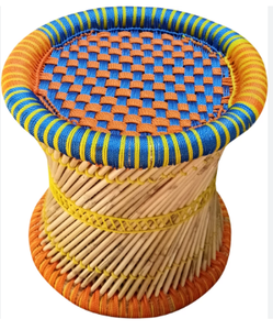 Taburete otomano de bambú natural, taburete bajo para sentarse, taburete otomano de caña, consola con incrustaciones de hueso otomano de mimbre tejida a mano - Product Image 2