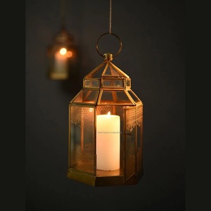 Designer Glass Hanging <b>Lanterns</b> With <b>Gold</b> Metal Frame Moroccan Candle <b>Lantern</b> for Home and Wedding Decorations - Product Image 6