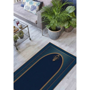 Alfombra de Oración Azul Marino: Alfombra Musulmana con Detalles Dorados, Alfombra Suave con Pelo Largo - Product Image 2