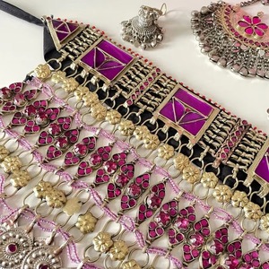 Joyería Tribal Afgana Hecha a Mano, Accesorio de Moda Étnico Vintage para Mujer, Ropa Tradicional, Geométrico con Diamantes - Product Image 4