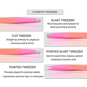 Pinzas profesionales de punta inclinada de acero inoxidable de 9,5 cm de alta calidad OEM, pinzas para pestañas de depilación de cejas negras de etiqueta privada - Product Image 4