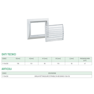 Rejillas y Grelas Rectangulares Removibles de ABS Blanco Tecnosystemi - Product Image 3