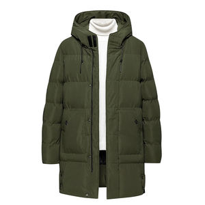 Veste matelassée pour homme de bonne qualité, imperméable, chaude, tendance, couleur vert olive, coupe ajustée, unie, longue, à capuche, deux - Product Image 1
