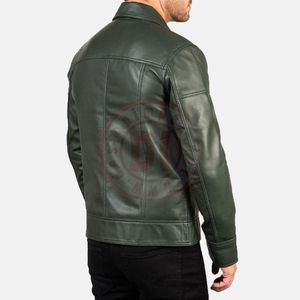 Chaqueta de Cuero Genuino para Hombre con Cuello Alto y Logotipo Frontal, Diseño Casual de Invierno Transpirable de Alta Calidad - Product Image 3