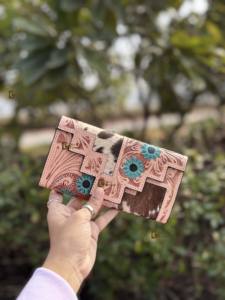 Portefeuille en cuir véritable sculpté à la main, pochette en cuir de vachette, couleur turquoise vintage, porte-cartes de crédit, porte-monnaie, cadeaux - Product Image 2