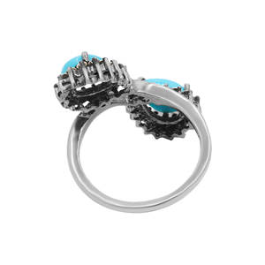 แหวนเทอร์ควอยซ์ประดับเพชรรูปลูกแพร์ธรรมชาติ925แข็งเงินสเตอร์ลิงแฮนด์เมดเครื่องประดับสำหรับผู้หญิงขายส่ง - Product Image 4