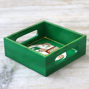 ถาดเสิร์ฟไม้ทรงสี่เหลี่ยมโบฮีเมียนทำด้วยมือถาดตกแต่งทาสีด้วยมือสำหรับตกแต่งบ้านและของขวัญอินเดียสำหรับงานแต่งงาน Diwali - Product Image 4