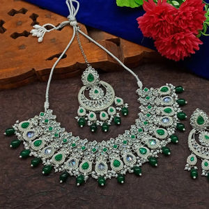 Indian Traditional Kundan Silver Plated Jewellery Set and Copper Necklace Set for Women & Girl Indian Accessories Jewlery Women - Product Image 1