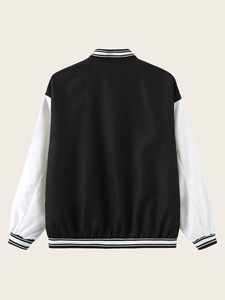 Veste universitaire Letterman en laine pour hommes, veste universitaire noire avec logos brodés et étiquettes sur mesure, veste universitaire pour hommes - Product Image 2