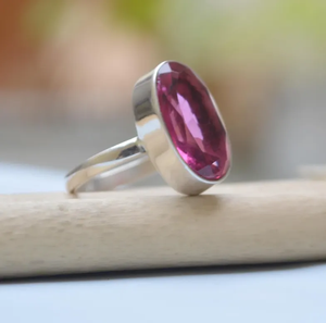 Ovale coupe rose Tourmaline Quartz 925 Sterling cadeau de mariage déclaration bague Unique bijoux en pierres précieuses naturelles pour la Protection - Product Image 3