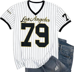 Maillot de football américain pour femmes à rayures noires et blanches surdimensionnées, col en V, rétro - Product Image 5