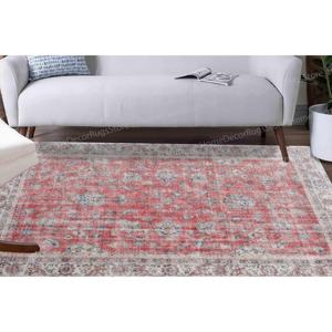 Bold Bohemian Printed <b>Rug</b>, Turkish Design, Red, Non Slip, Large,Luxury Velvet <b>Rug</b> - Product Image 2