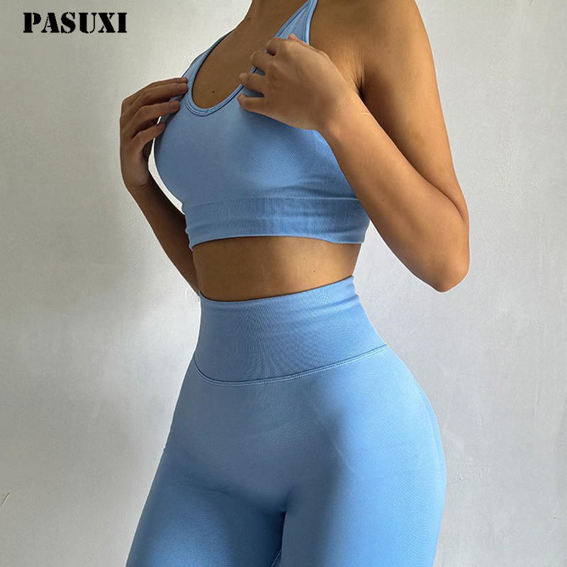 Pasuxi Gym 2pcs Sports Yoga Suit For Women Fitness Seamless Yoga Set Elastic Yoga Bra Shorts Outfit Gym Activewear