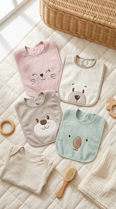 Baberos para Bebé con Forma de Animalitos, Personalizados, 100% Algodón Tejido, Ecológicos, Impermeables, de Secado Rápido, Transpirables, con Bordado, Gruesos - Product Image 2